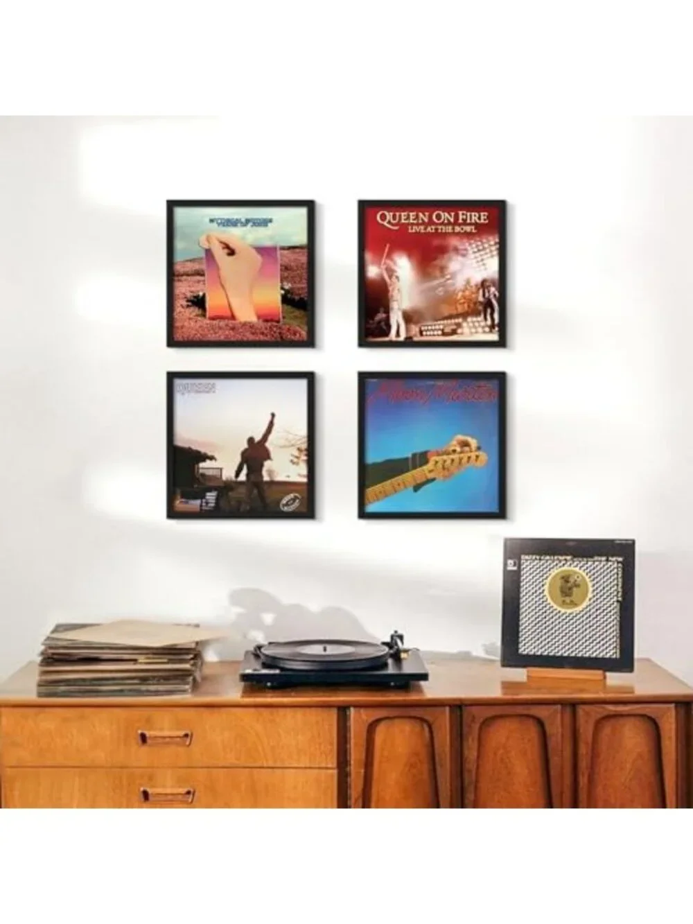 Vinyl Record Frame Set of 4 - 12.5x12.5 Wall Display, Black Decor for Music